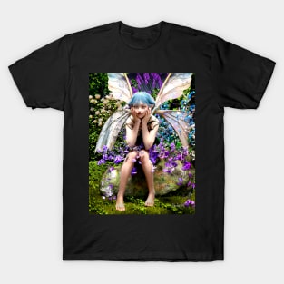 Fairy on rock with flowers T-Shirt